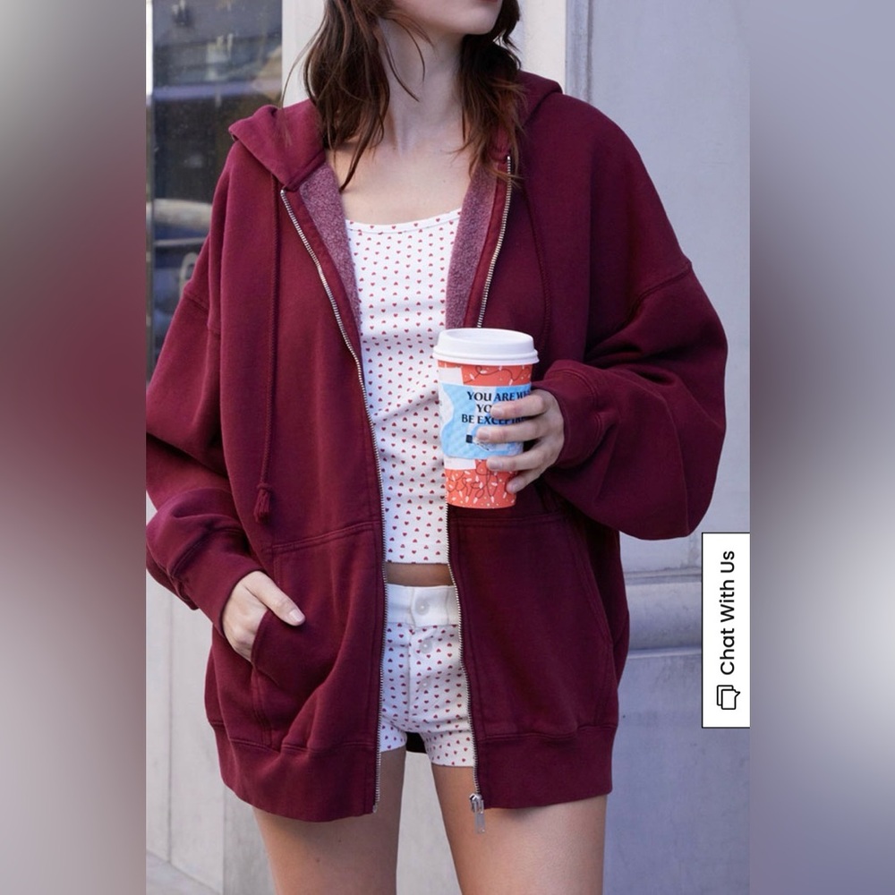 John Galt OS Christy Burgundy Full Zip Hoodie Sweatshirt Brandy Melville Pacsun